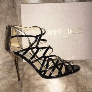 Jimmy Choo Metallic (black & gold) cage heel